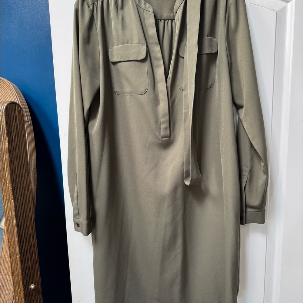 LOFT Green Bishop Sleeve V-Neck Dress